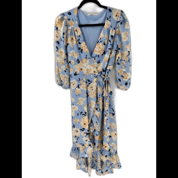 Miami Dresses & Skirts - Women's  Miami Blue Beige Floral Wrap Ruffle Wrap Dress Size S
